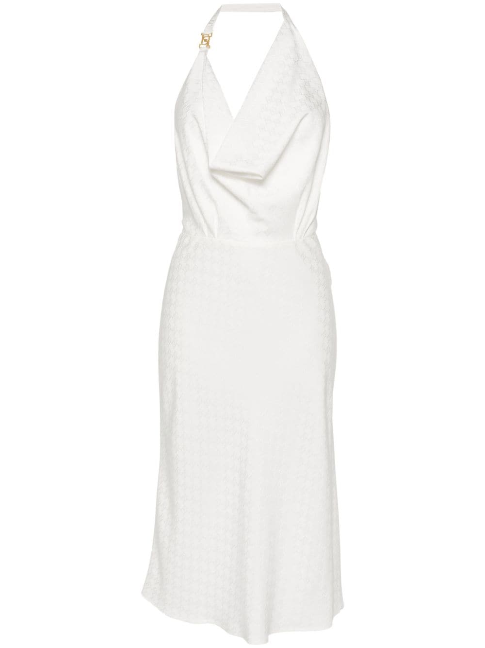 Elisabetta Franchi Monogram-jacquard Cowl-neck Dress In White