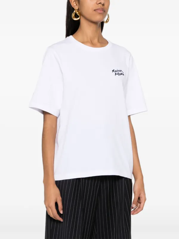Tシャツ・カットソー MAISON KITSUNE Logo embroidery t-shirt White Maison Kitsuné logo-embroidered Cotton T-shirt | White