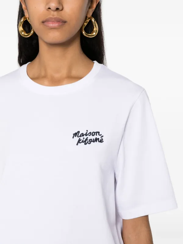 Tシャツ・カットソー MAISON KITSUNE Logo embroidery t-shirt White Maison Kitsuné logo-embroidered Cotton T-shirt | White