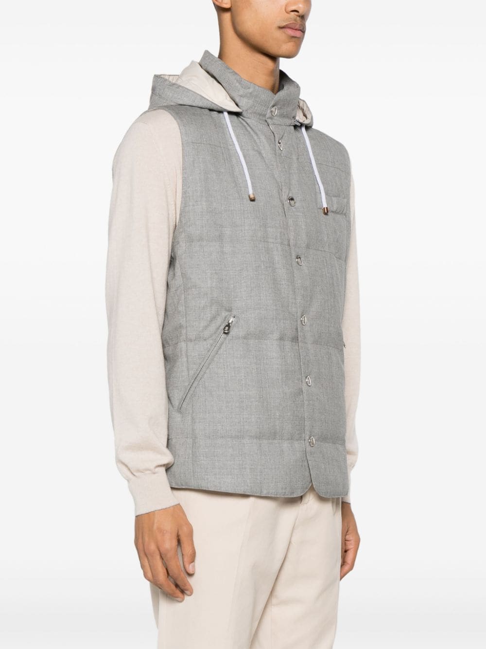 Shop Brunello Cucinelli Padded Hooded Gilet In Grey