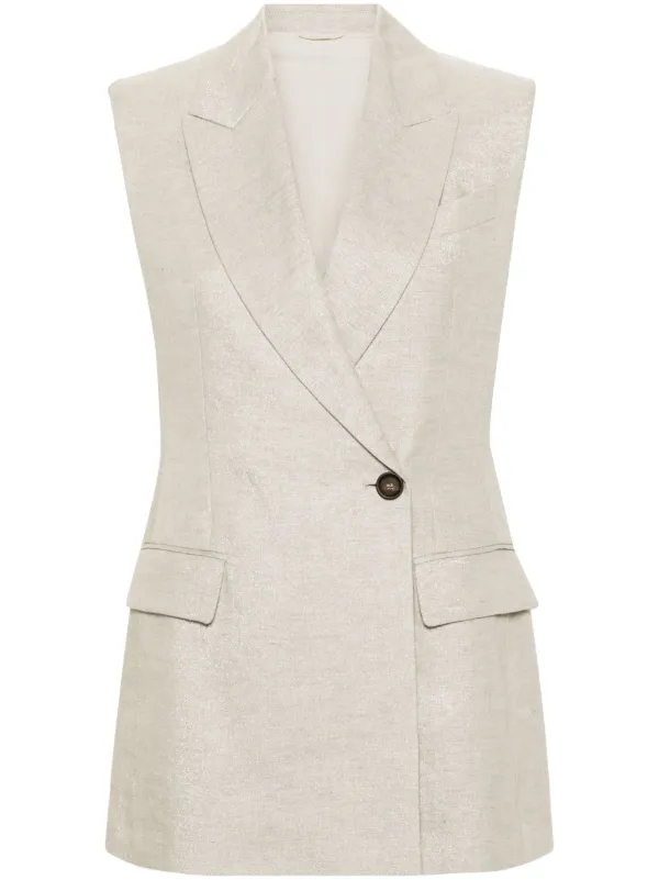 Brunello Cucinelli Metallic-threading Sleeveless Blazer in Grey