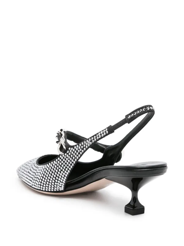 ミュウミュウ　ストラップパンプス　ラインストーン　ブラック　ポインテッドトゥ　袋 Miu Miu ラインストーン パンプス | ブラック | FARFETCH JP