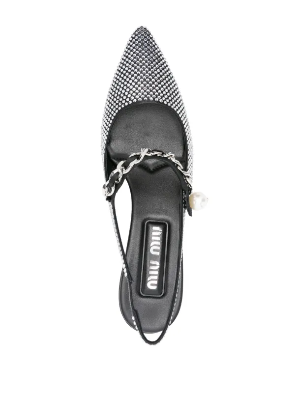 ミュウミュウ　ストラップパンプス　ラインストーン　ブラック　ポインテッドトゥ　袋 Miu Miu ラインストーン パンプス | ブラック | FARFETCH JP