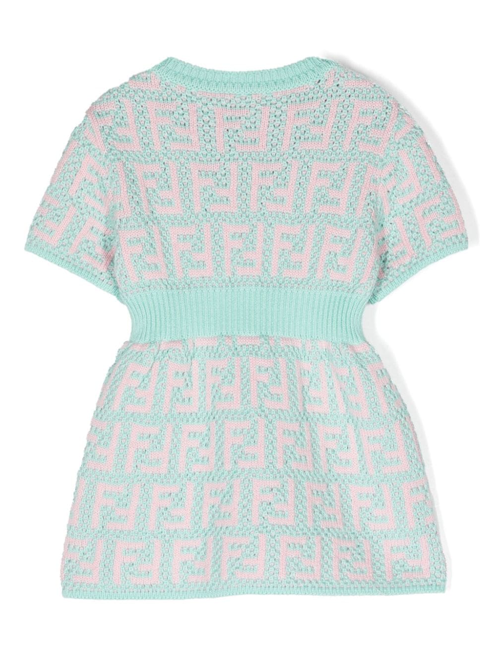 Shop Fendi Ff-pattern Crochet-knit Dress In Blue