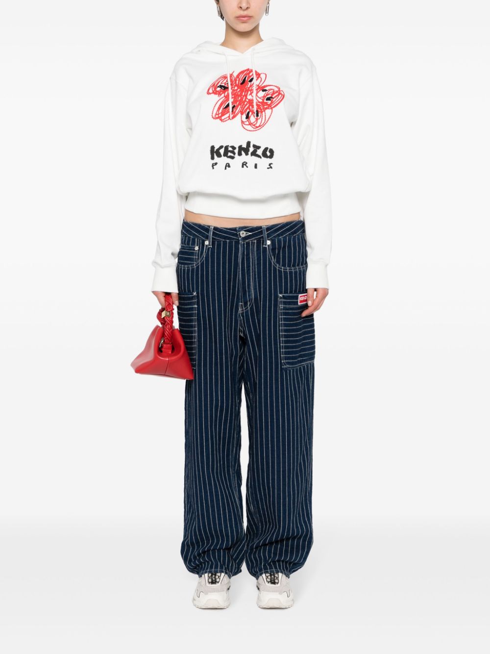 Shop Kenzo Drawn Flowers Embroidered Hoodie In White