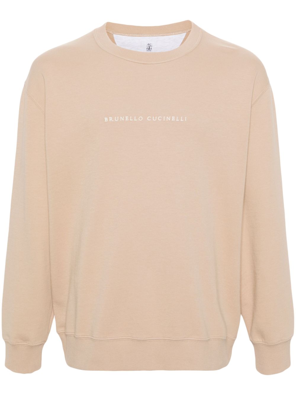 Brunello Cucinelli Embroidered-logo Jersey Sweatshirt In Neutral