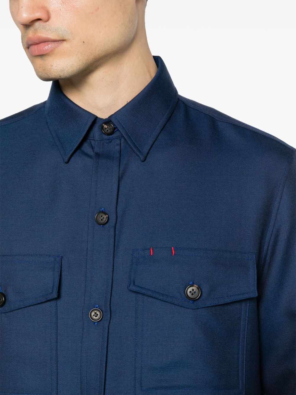 Shop Isaia Contrast-stitch Buttoned Shirt In Blau