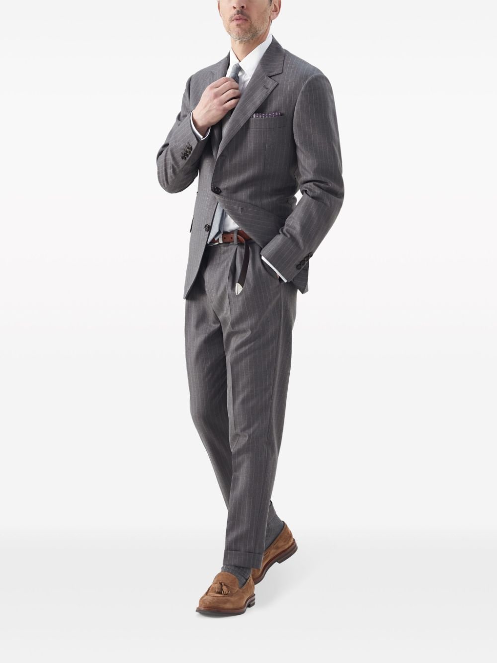 Brunello Cucinelli Chalk-Stripe wool tailored trousers Grijs
