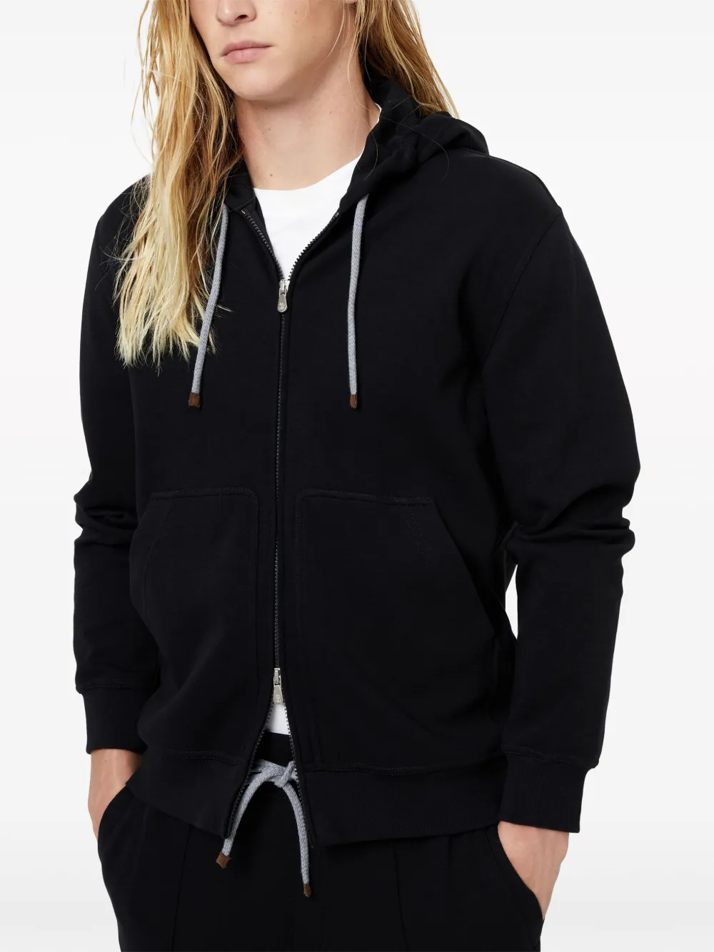 Shop Brunello Cucinelli Zip-front Drawstring Hoodie In Black