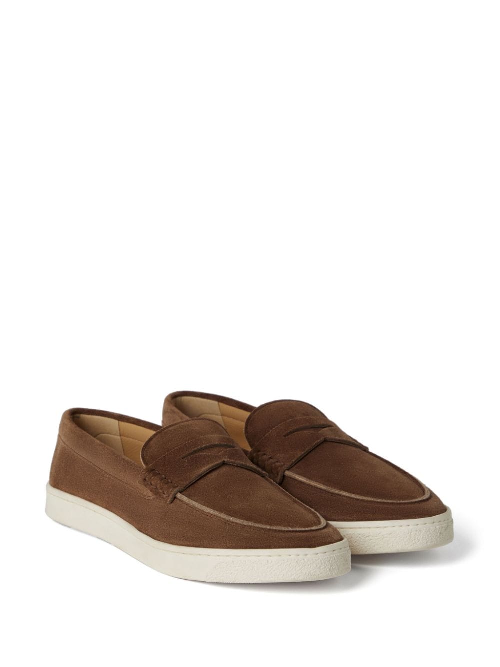 Shop Brunello Cucinelli Suede Penny Loafers In Braun