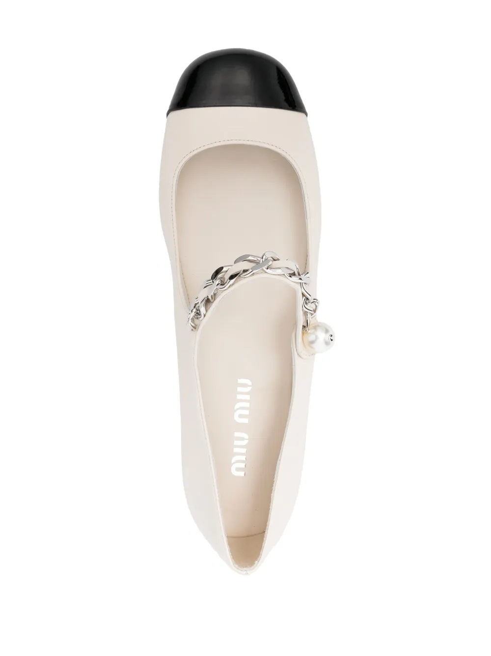 Miu chain-link embellished leather ballerinas Neutrals