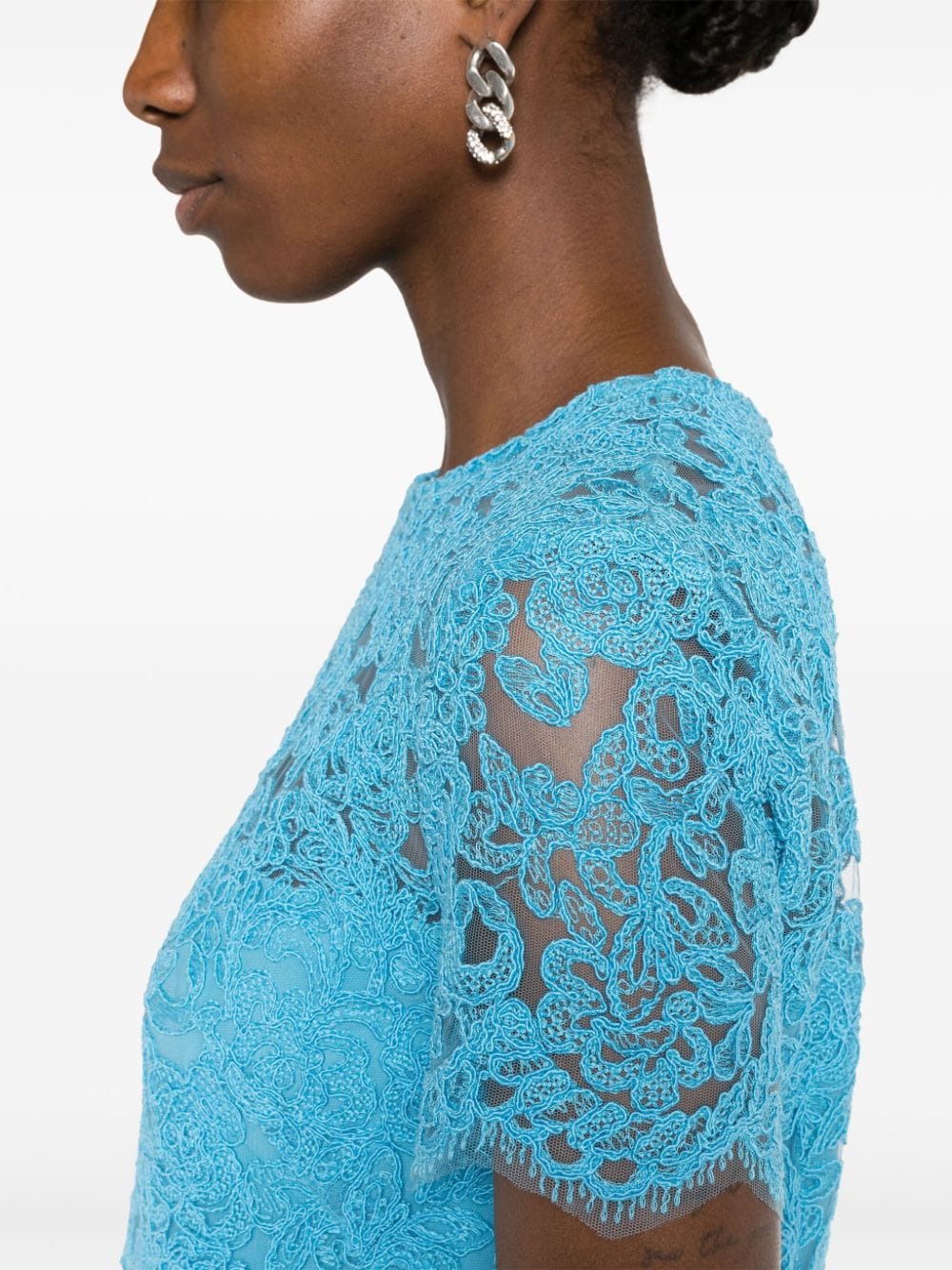 Shop Ermanno Scervino Corded-lace A-line Midi Dress In Blue