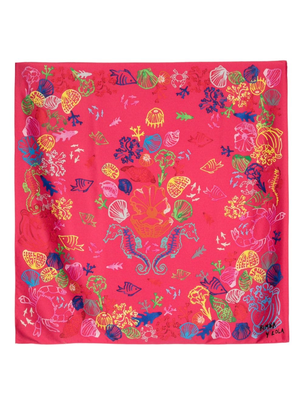 Bimba Y Lola Seabed-print Square Scarf In Pink