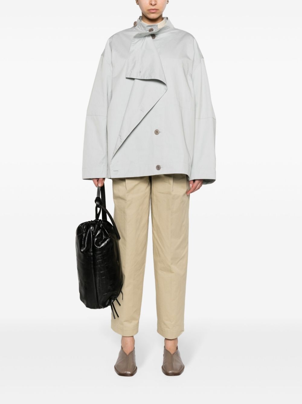 Shop Lemaire Asymmetric Cotton Shirt Jacket In Grey
