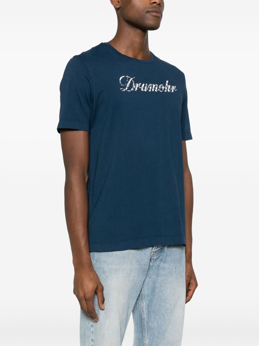 Drumohr Katoenen T-shirt met logoprint Blauw