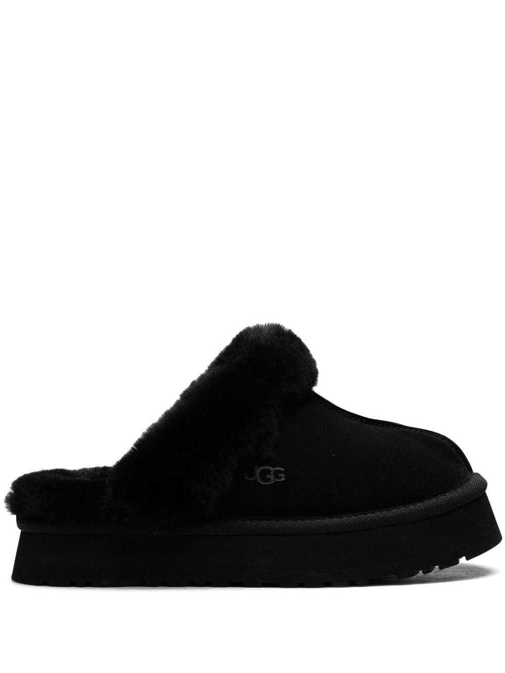 Shop Ugg Disquette Shearling-trimmed Suede Slippers In Black