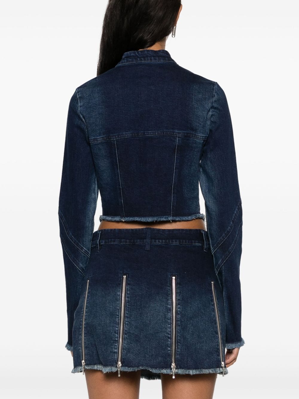 Shop Cannari Concept Frayed-detail Denim Jacket In Blau