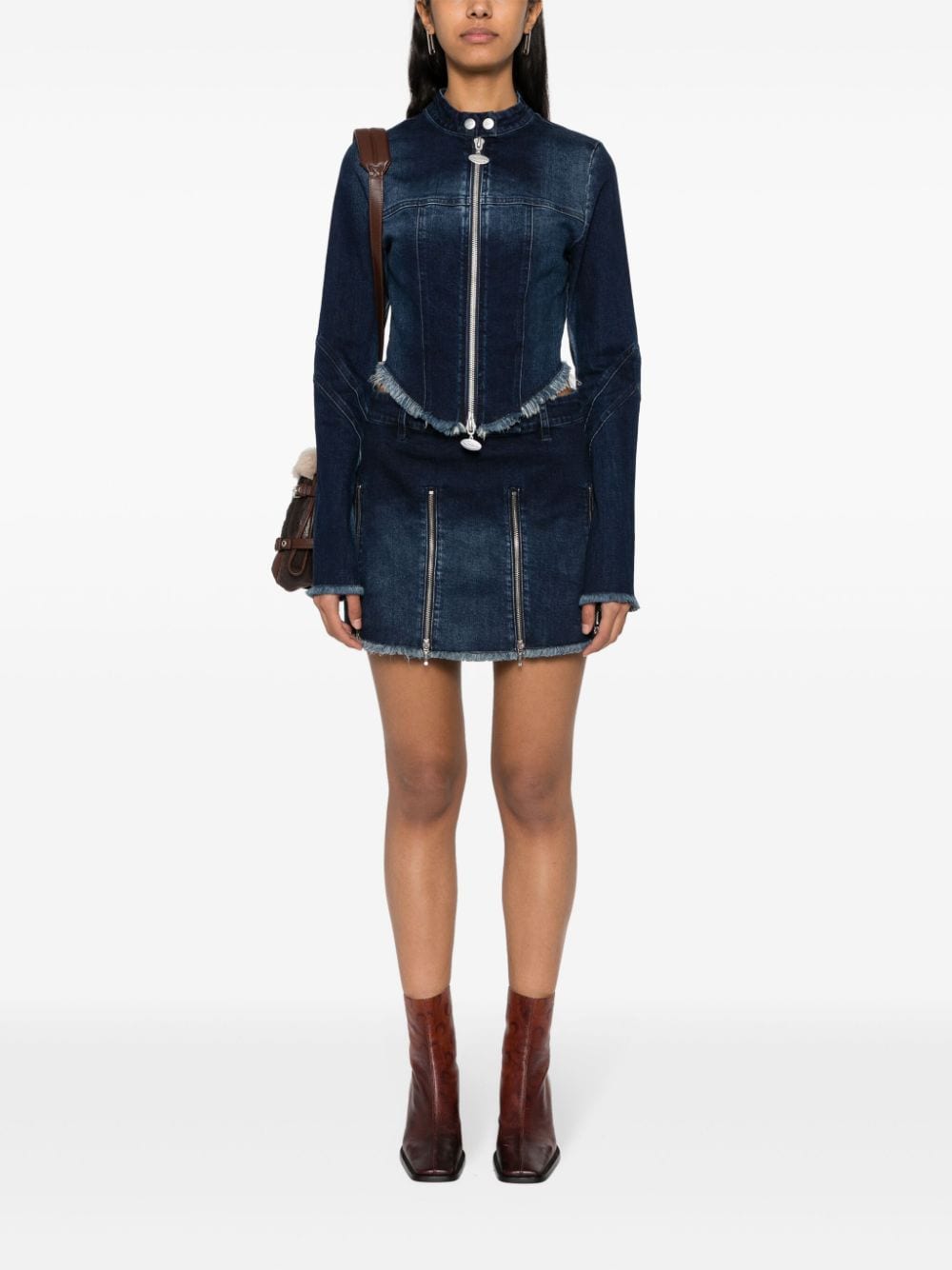 Shop Cannari Concept Frayed-detail Denim Jacket In Blau