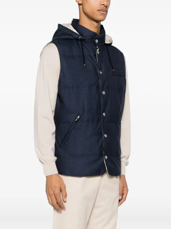 Brunello Cucinelli Padded Hooded Gilet | Blue | FARFETCH