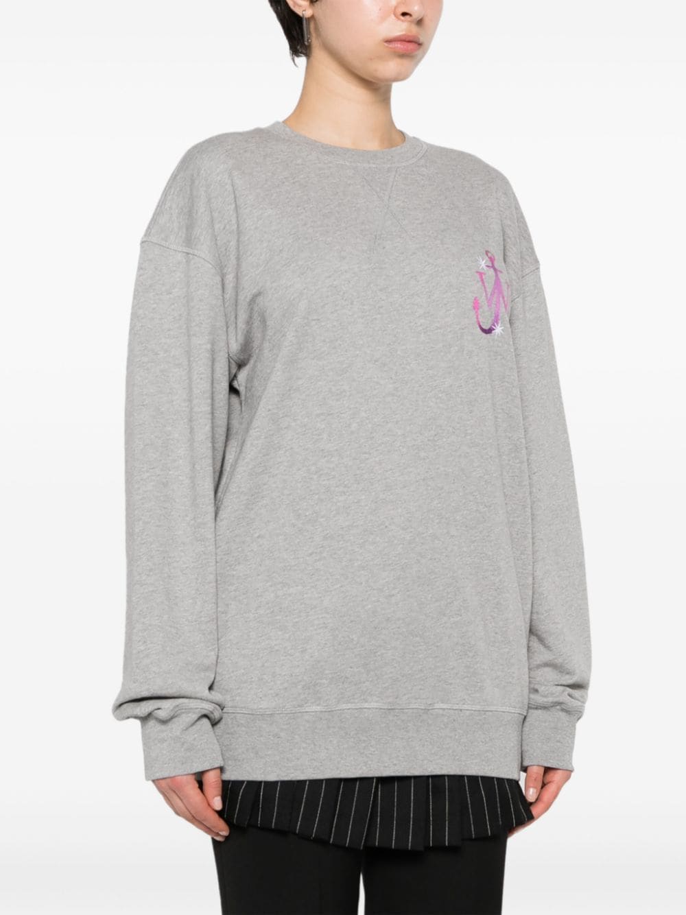Shop Jw Anderson Embroidered-logo Cotton Sweatshirt In Grey