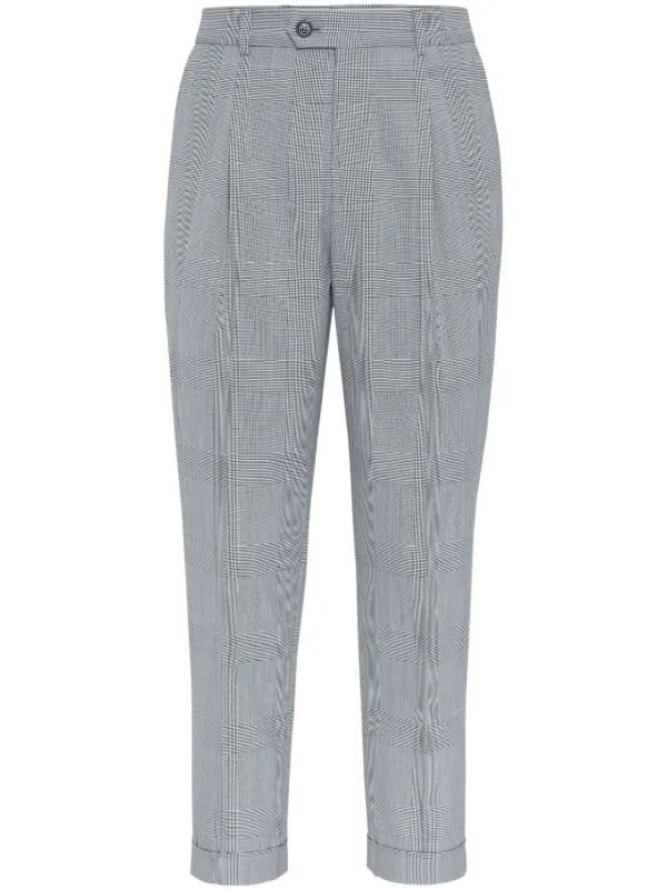 ブルネロクチネリ ダークグレー チェック柄 スリムフィットパンツ