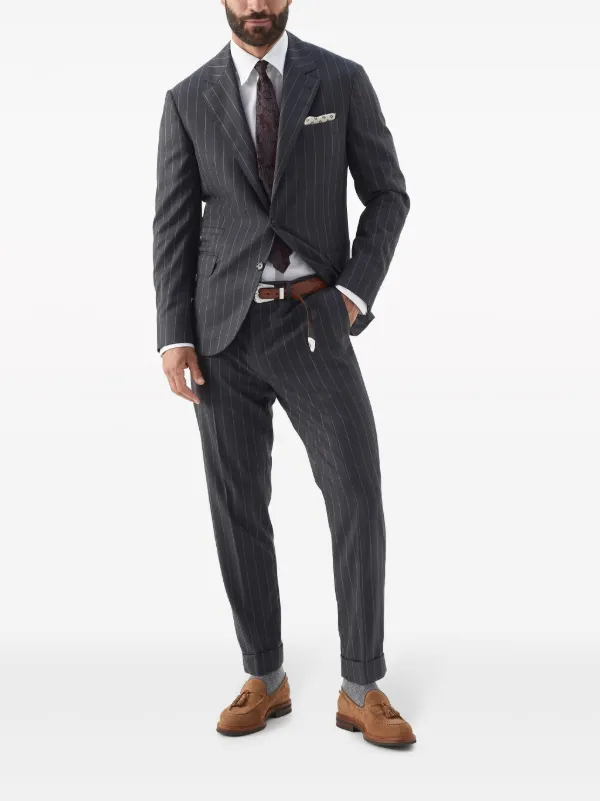 【関税&送料込み】Brunello Cucinelli Wool Trousers Brunello Cucinelli Striped virgin-wool Trousers | Grey