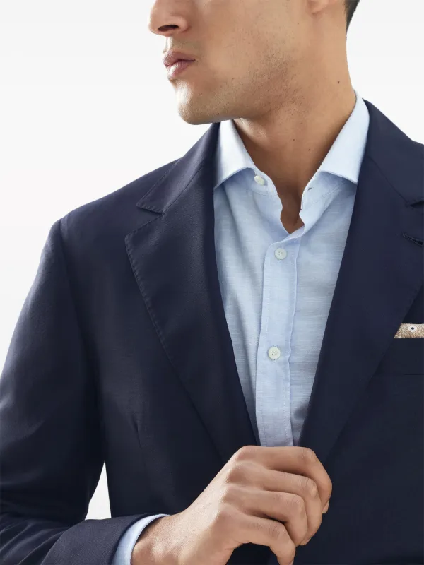 Brunello Cucinelli single-breasted wool-silk Blazer | Blue