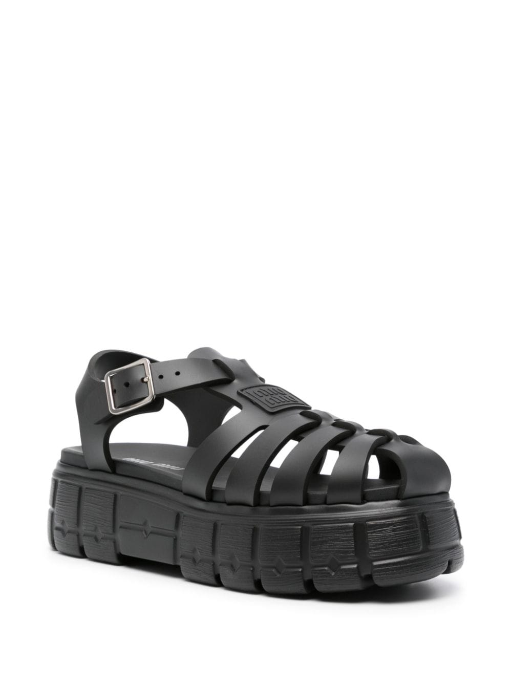 Shop Miu Miu Appliqué-logo Flatform Sandals In Black
