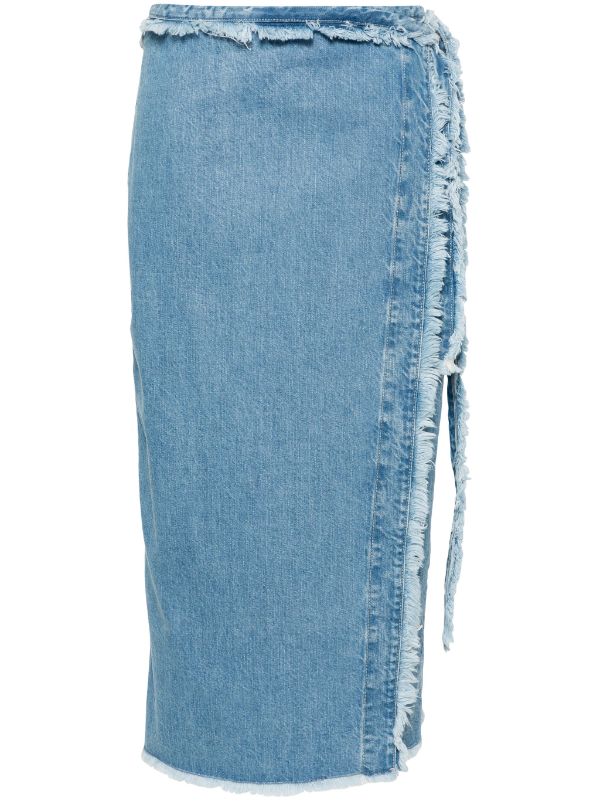 Bimba y Lola Frayed Denim Wrap Skirt Farfetch