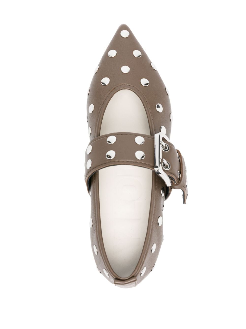 Shop Bimba Y Lola Studded Leather Ballerina Shoes In Brown