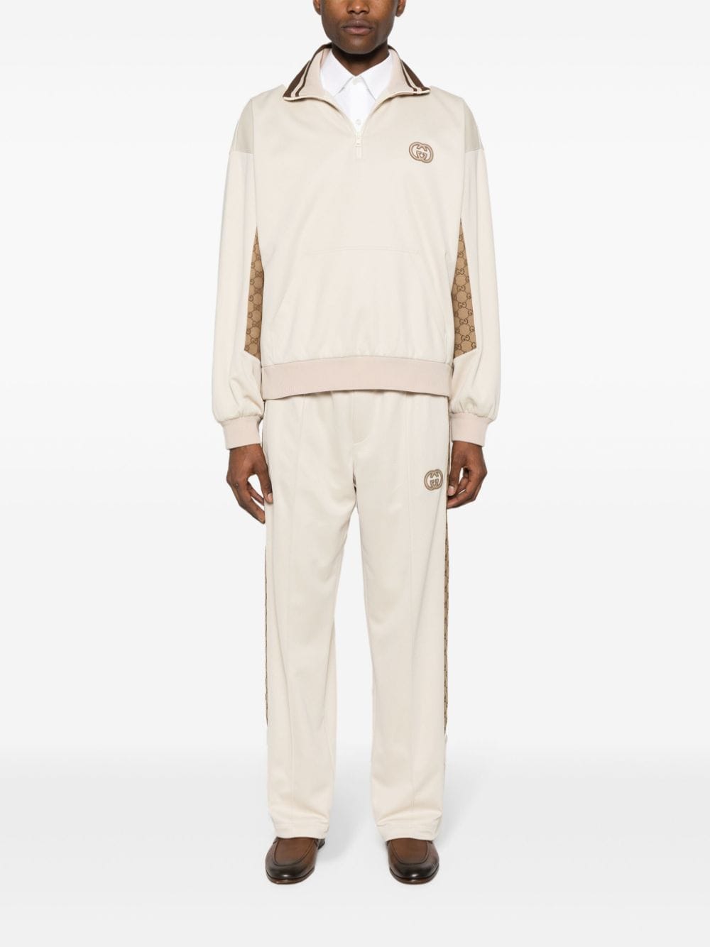 Shop Gucci Interlocking G Panel Track Pants In Nude