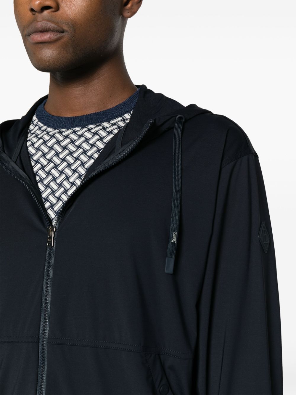 Shop Herno Zip-up Hooded Jacket In Blue