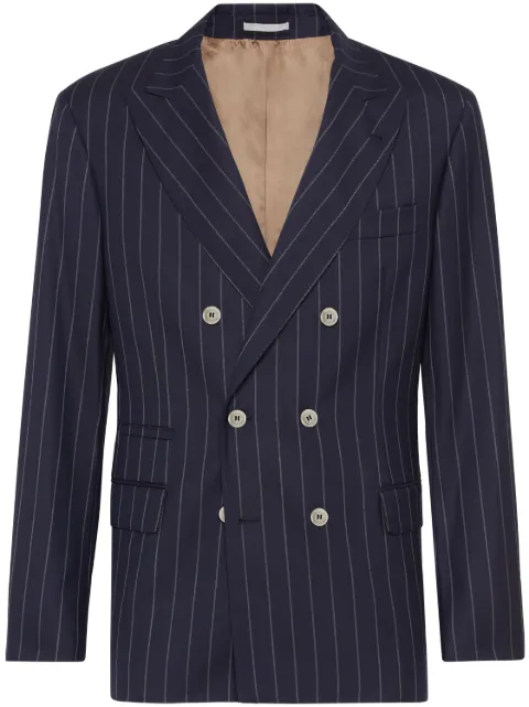 Brunello Cucinelli blazer con rayas diplomáticas estampadas y doble botonadura