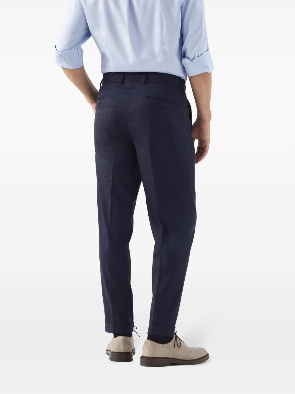 Brunello Cucinelli Pantalon met pied-de-poule print Blauw