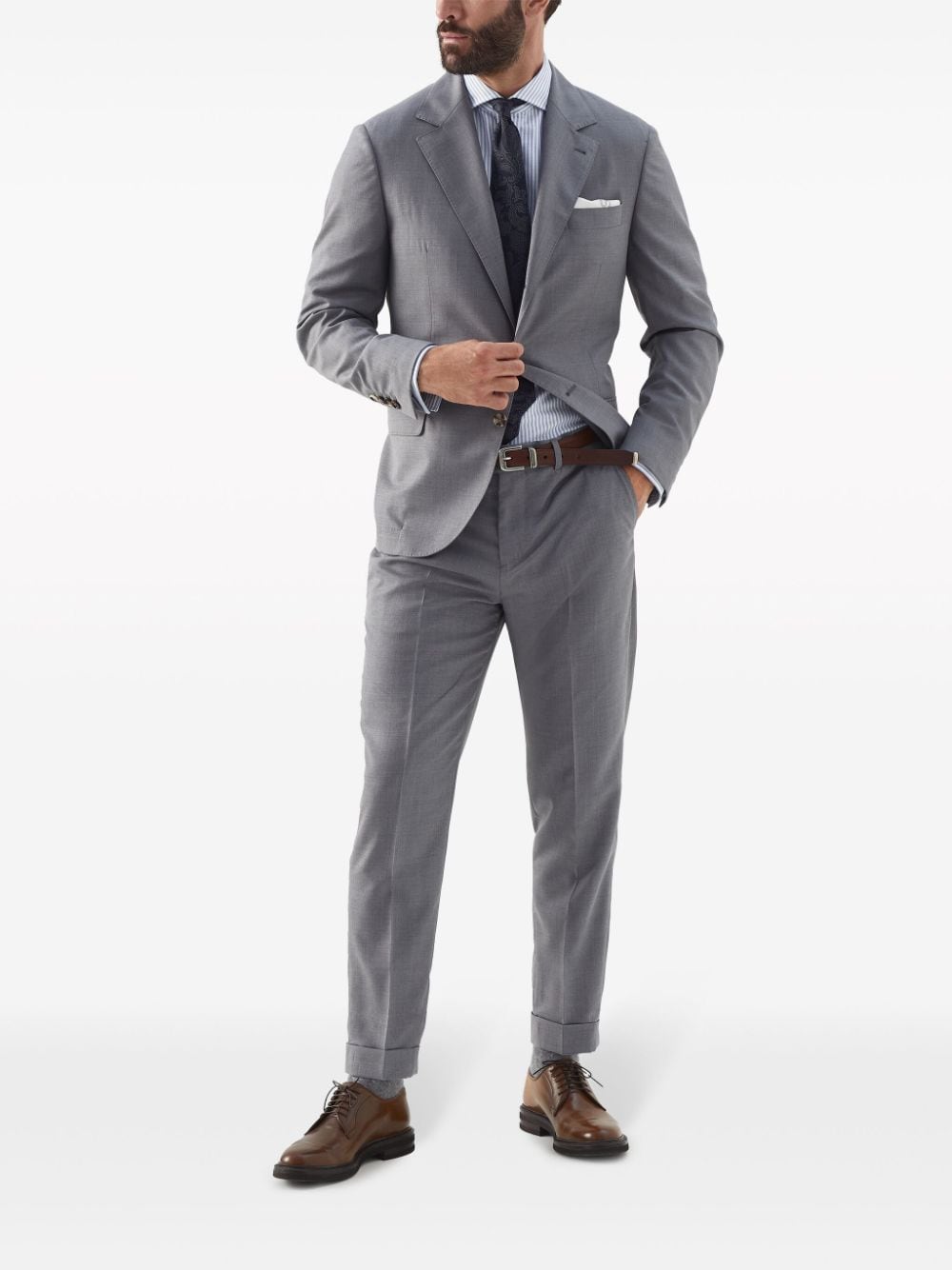Shop Brunello Cucinelli Tapered-leg Tailored Trousers In Grey