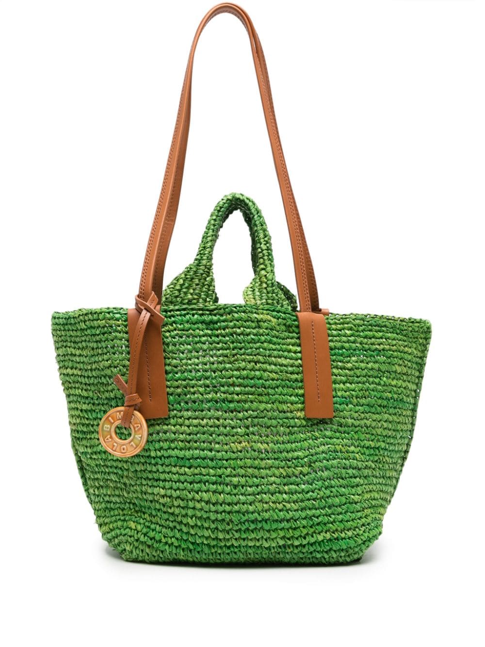 Bimba Y Lola Logo-charm Raffia Shoulder Bag In Green