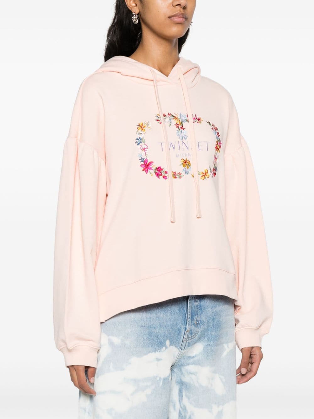 TWINSET Katoenen hoodie met geborduurd logo Roze
