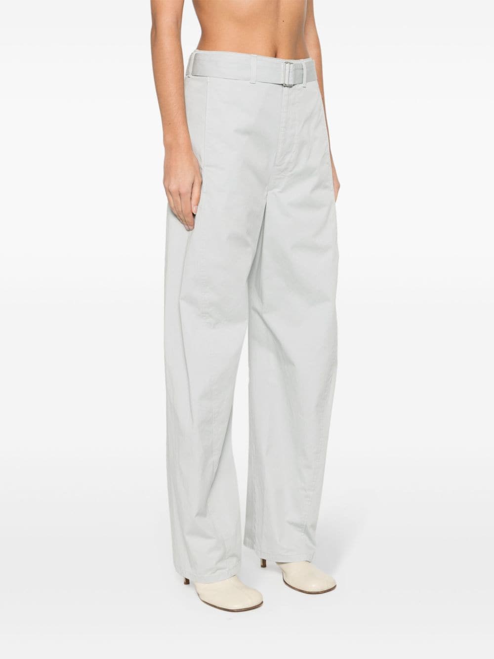 Shop Lemaire Belted Cotton Palazzo Pants In Blue