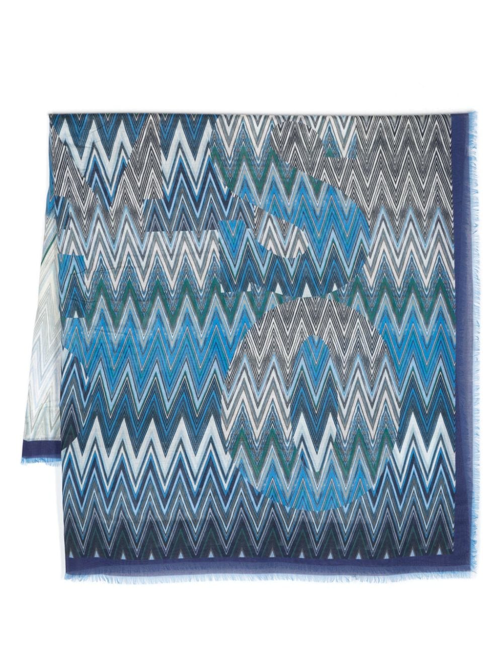 Missoni Zigzag-print Frayed Scarf In Blue