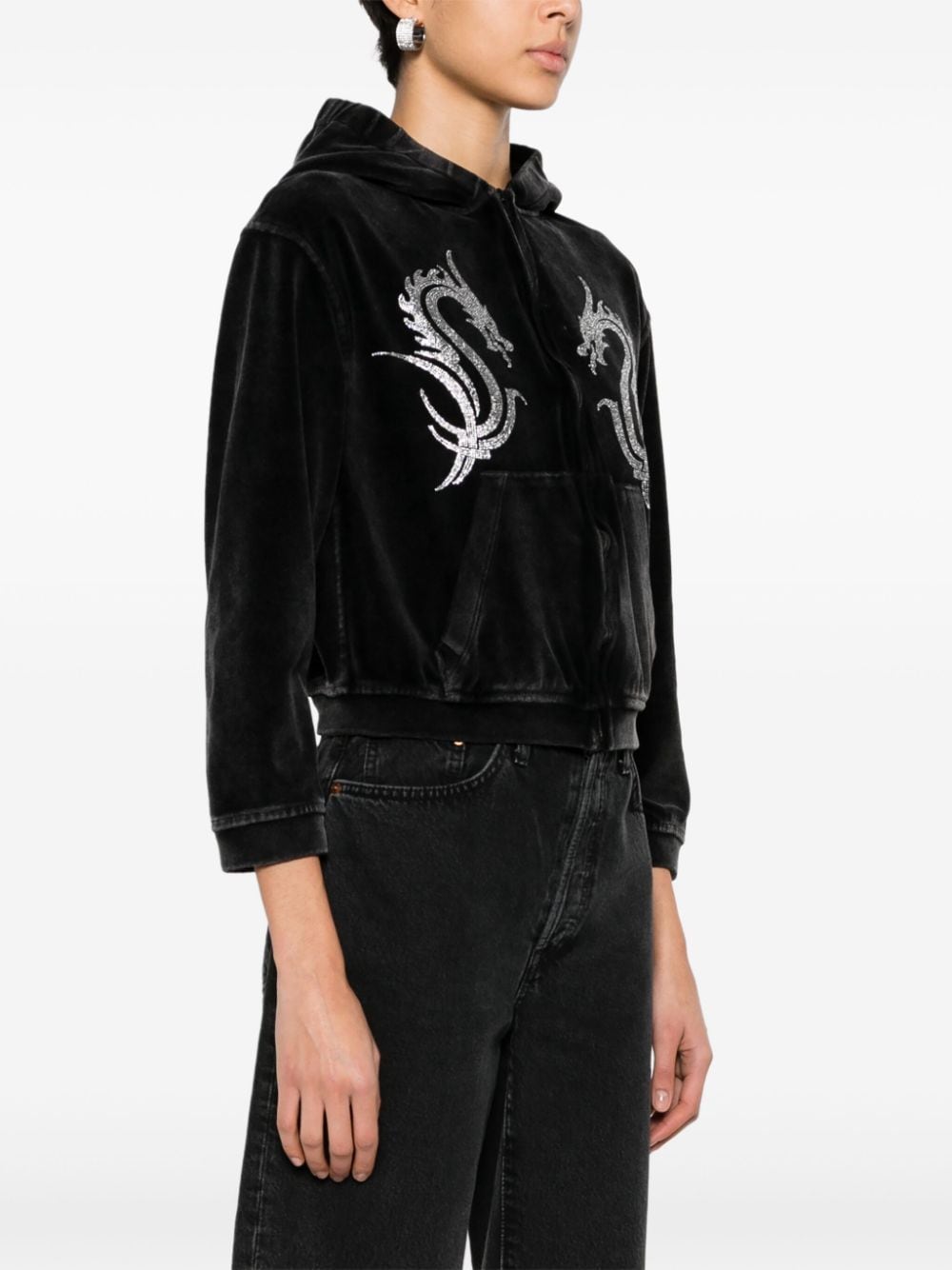 Shop Alexander Wang Crystal-embellished Zip-up Hoodie In Black