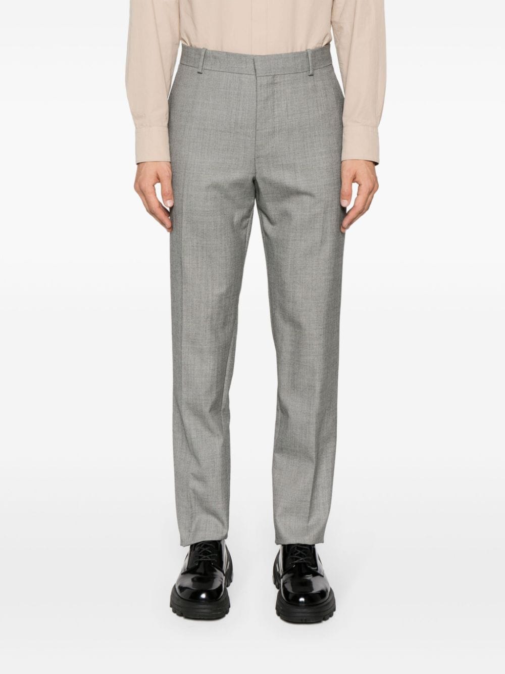 Shop Alexander Mcqueen Mid-rise Wool Tailored Trousers In Grau