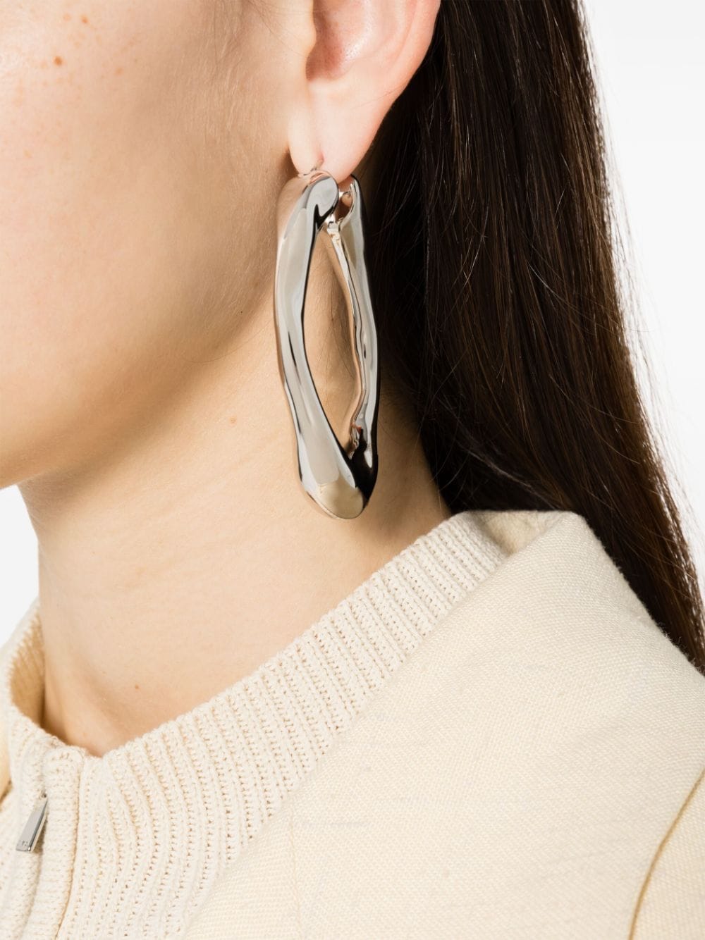 Shop Jil Sander Sculpted Hoop Design Earrings In 银色