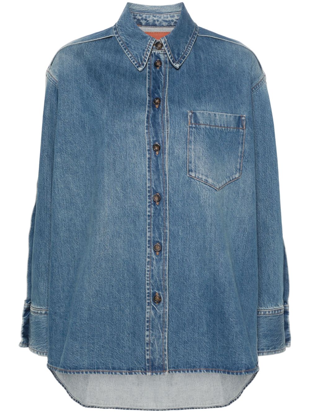 Shop Victoria Beckham Pleated Denim Shirt In Blue