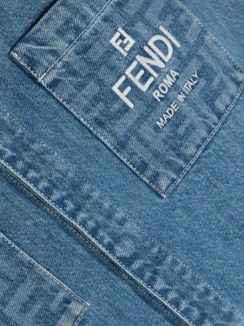 Shop Fendi Logo-embroidered Denim Shirt In Blue