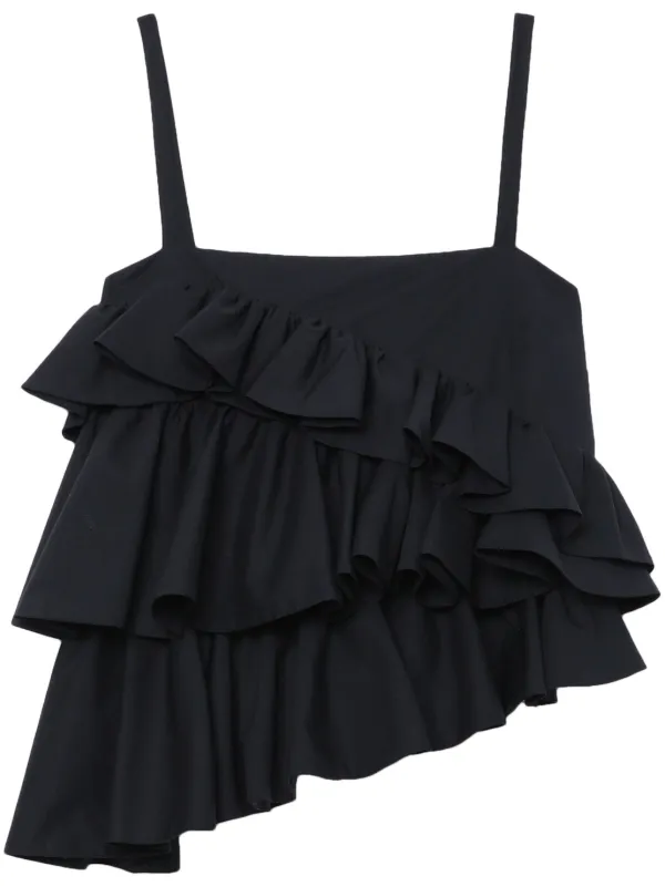 MSGM Asymmetric Ruffle Top Black FARFETCH IE