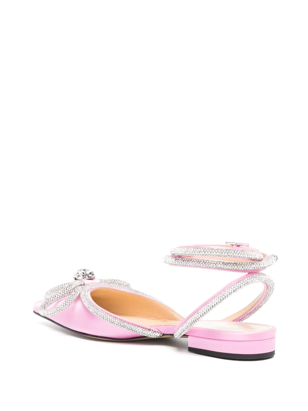 Mach&mach Double Bow Crystal-embellished Satin Point-toe Flats In 粉色