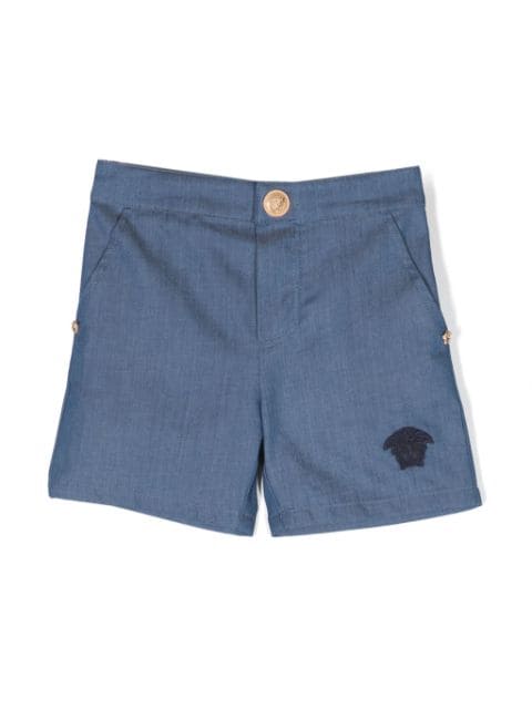 Versace Kids Medusa-embroidered chambray shorts