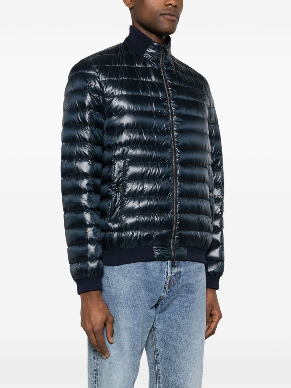 Shop Herno Ribbed-trim Quilted Jacket In Blue