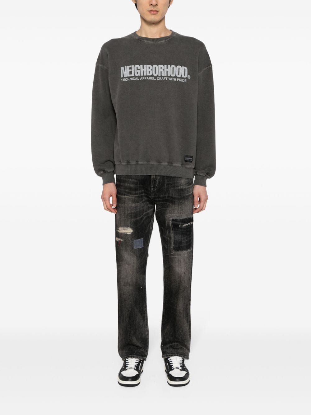 Shop Neighborhood Logo-print Cotton Sweatshirt In Grey