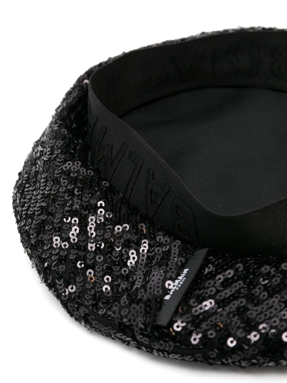 Shop Balmain Logo-embroidered Sequined Beret In Black